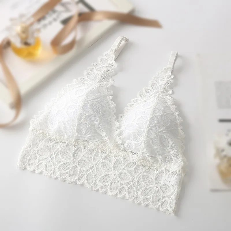 Women French Bra Sexy Lace Beautiful Back Triangle Coaster Underwear No Trace Steel Ring Tube Top | Женская одежда