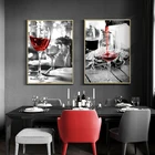 Красное вино и бутылка кухонный плакат черный, белый цвет напиток Еда Печать на холсте HD Wall Art Картина без рамки Обеденная Ресторан Декор