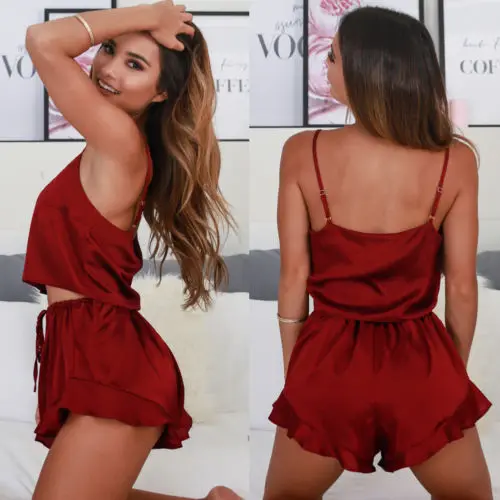 Комплект женской одежды сексуальный атласный Шелковый топ на бретельках шорты