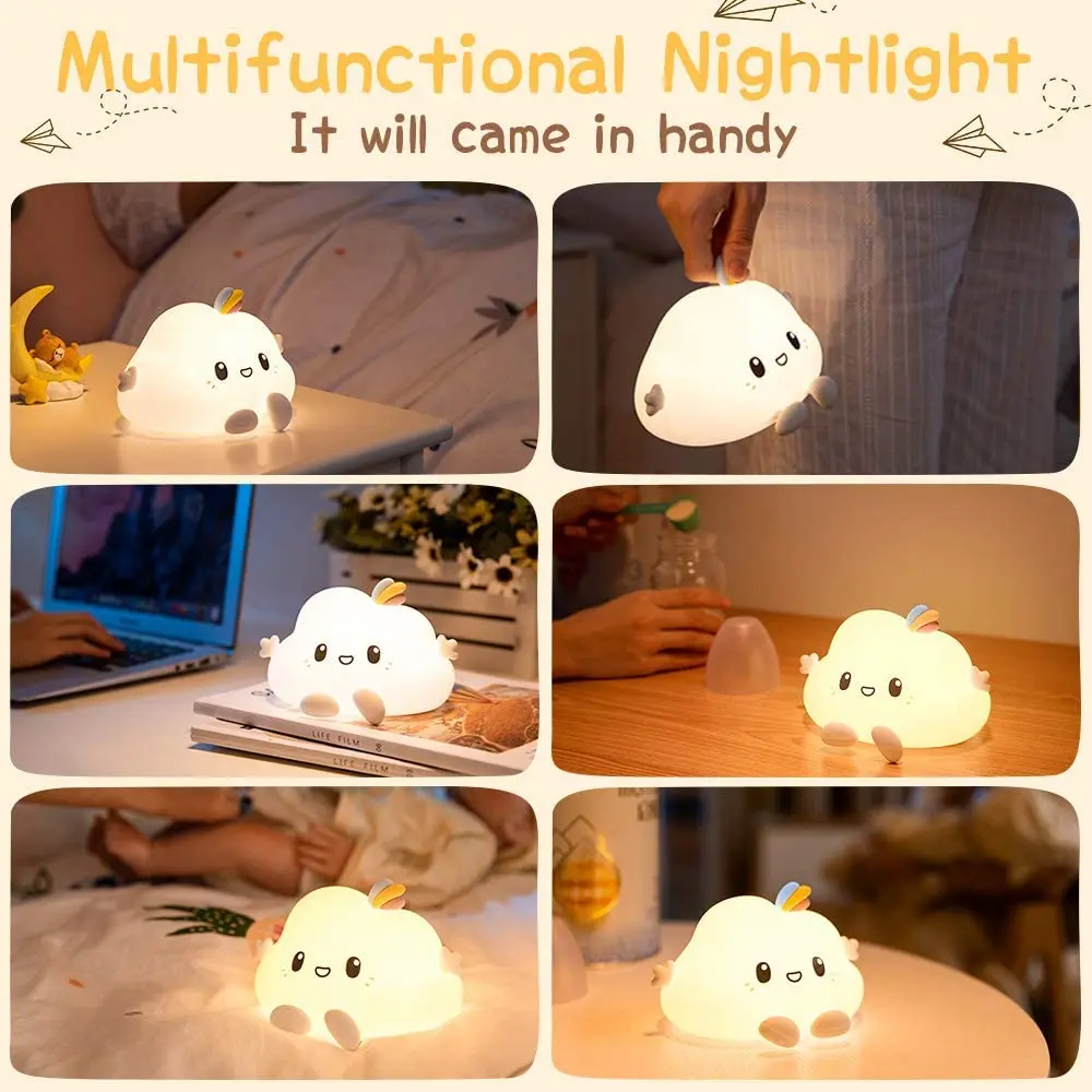 

Night Light For Baby Kids Cute Bright Cloud Infant,Kawaii Portable Battery Operated USB Rechargeable Silicone Nursery Lamp Girls