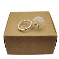 dandelion wish real flower glass ball resizable copper wedding rings for women jewelry boho vintage ladies bohemian diy