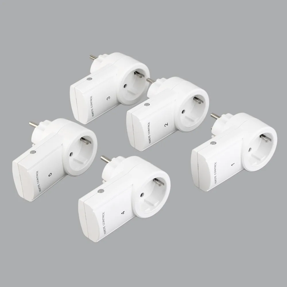 

5 Wireless Remote Control Switches Socket Power Outlets Electrical Plugs Adaptors with Remote Control EU Plug White