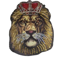 gold sequined lion head sew on patches for jackets shirts diy
