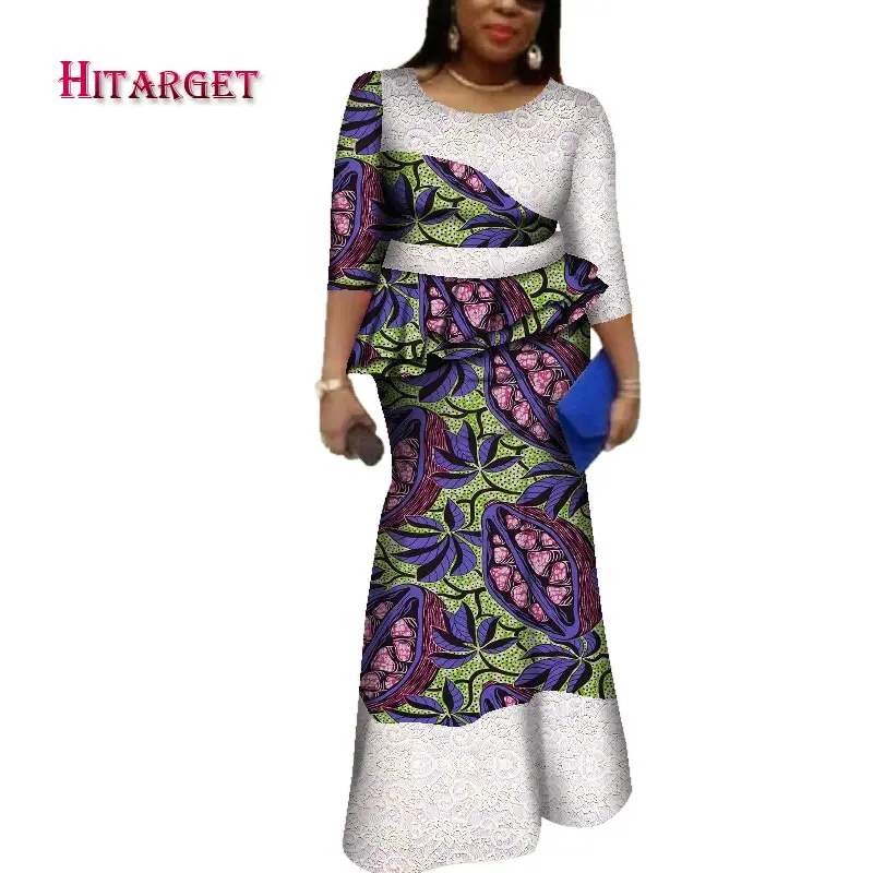 Новые африканские платья Hitarget для женщин 2 шт. кружевной топ + юбка элегантной