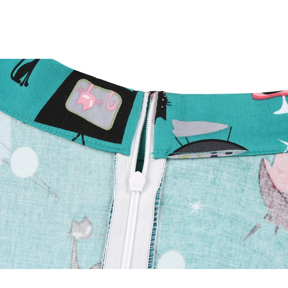 

2021 Cat Printed Short Swing Cotton Casual Summer Skirts High Waist Vintage Retro Skater Punk Harajuku Midi Skirt faldas mujer