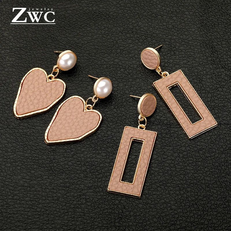 Новые корейские темпераментные кожаные висячие серьги ZWC для женщин модные