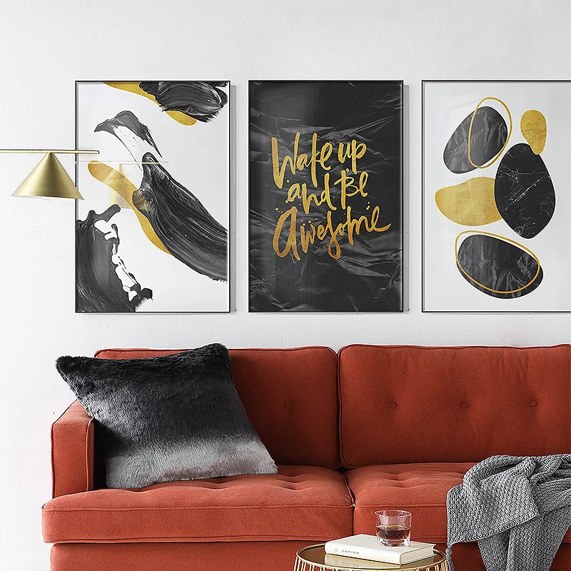 

Nordic Abstract Black Ink Poster Inspirational Motto Wall Canvas Painting Metal Texture Wall PictureFor LivingRoom Home Decor