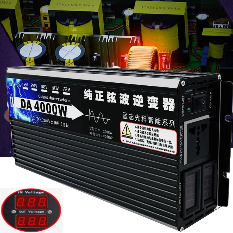 

Inverter 12V/24V 220V 4000W Voltage transformer Pure Sine Wave Power Inverter DC12V to AC 220V Converter+2 LED Display