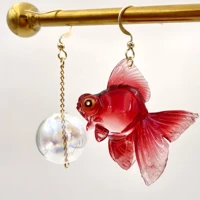 original design handmade goldfish earrings good luck koi glass bubble jewelry