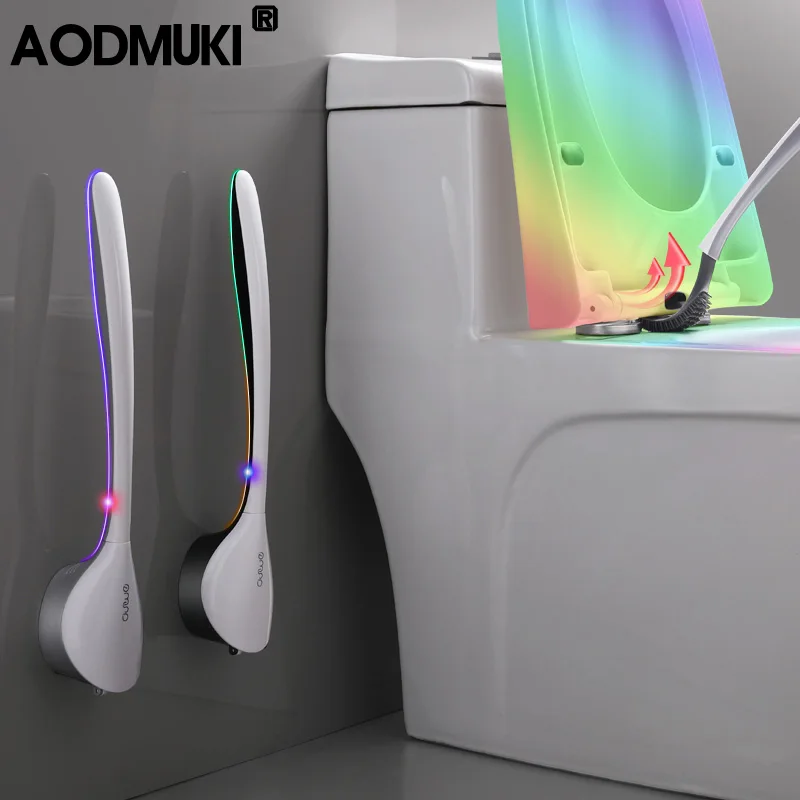 AODMUKI TPR силиконовая щетка для унитаза без мертвого угла для мытья туалетной щетки Бытовая настенная креативная Чистка ванной комнаты - изображение