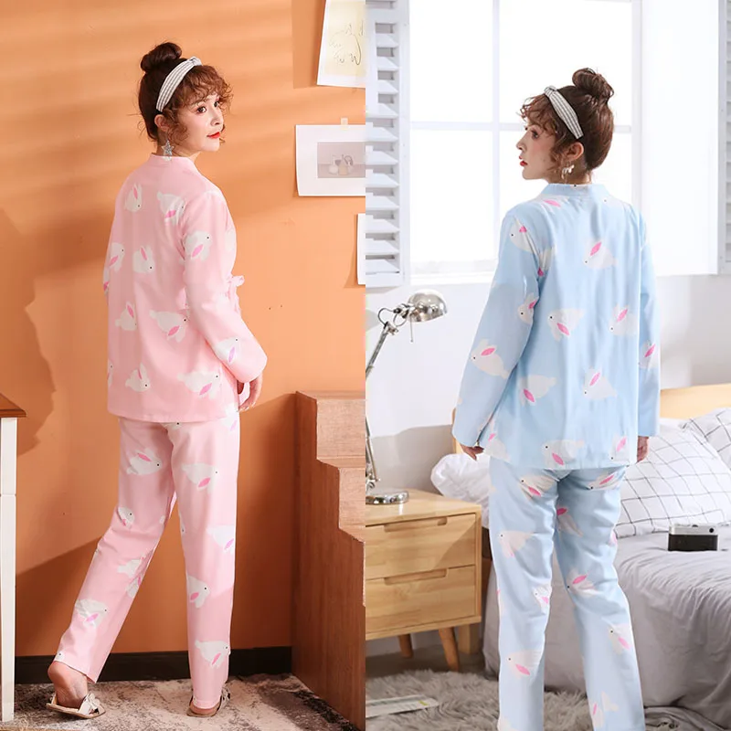 

3Pcs Japan Cute Fashion Maternity Pajamas Nursing Suit Sleepwear Spring Summer Pregnancy Clothes Underwear Cartoon Nightwear