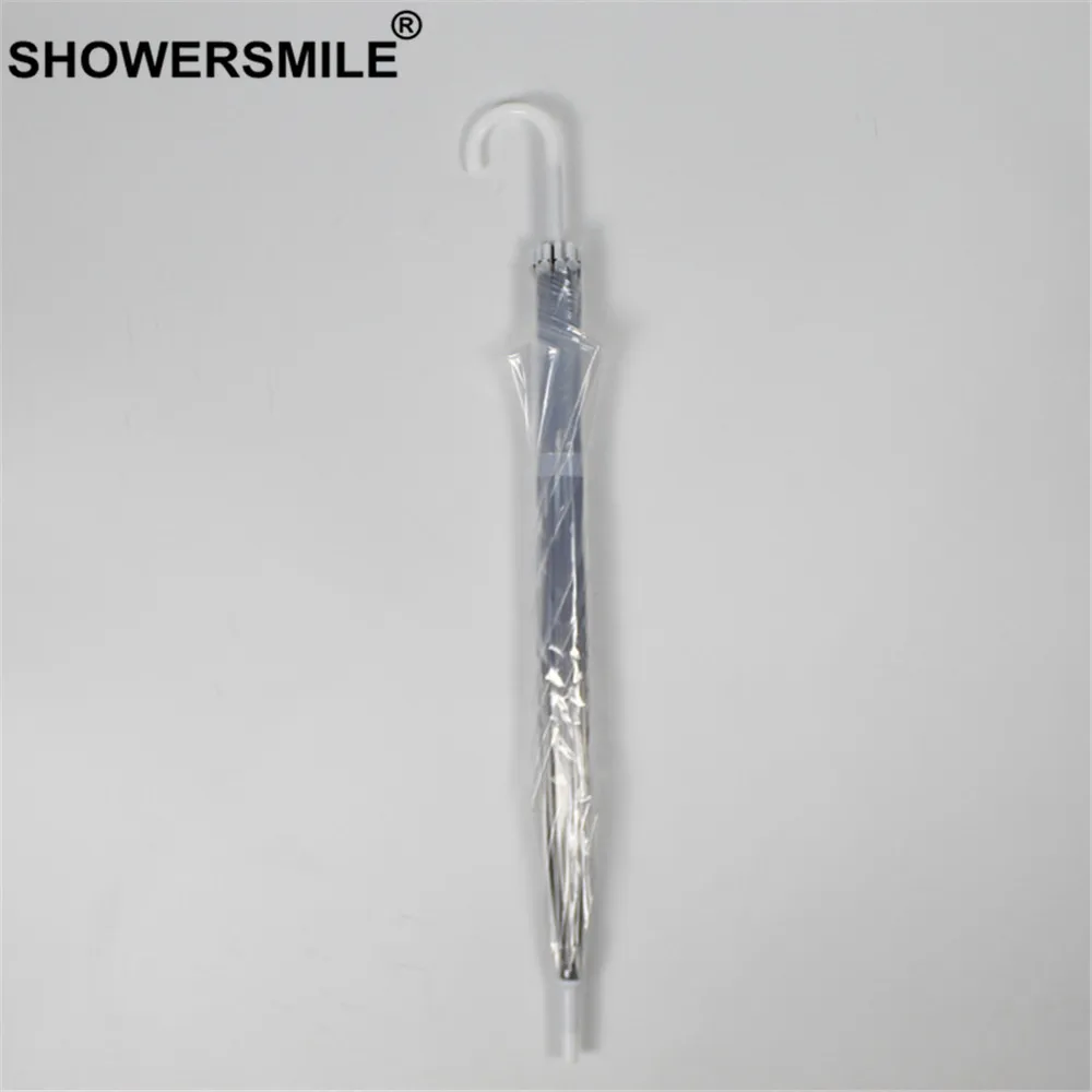 Прозрачный зонт SHOWERSMILE дождевой женский зонтик с длинной ручкой прозрачный