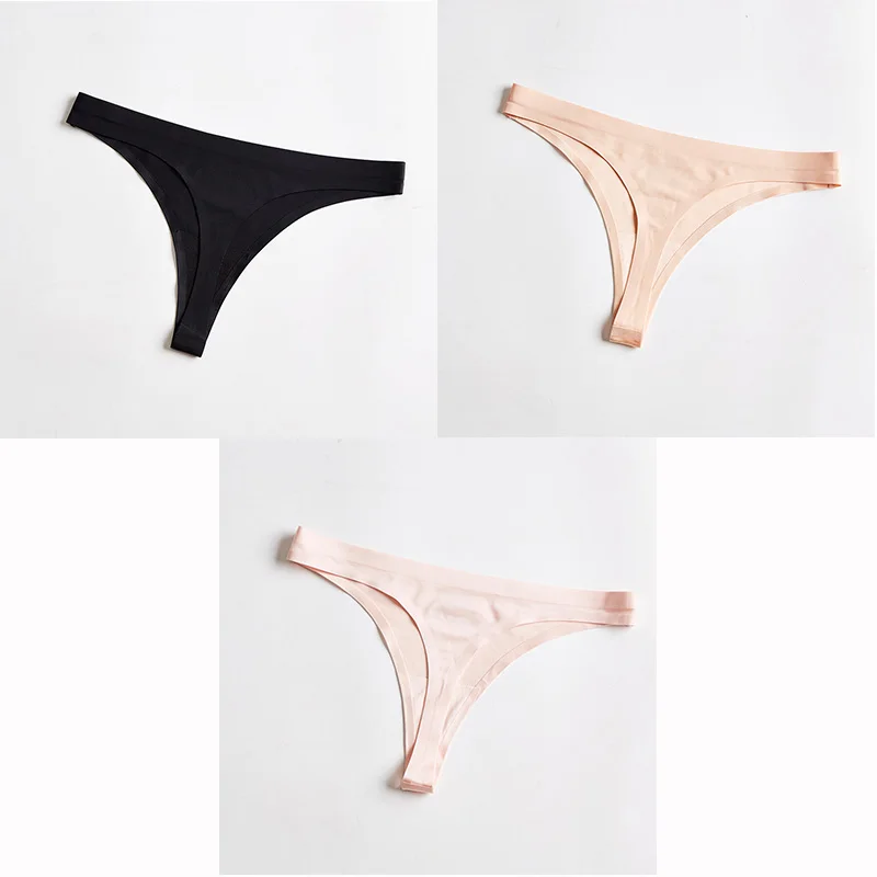 Black Skin Pink 3 шт./партия, женские сексуальные трусики больших размеров, шелковые трусы со льдом, женское нижнее белье, трусики, Бесшовные стринги, женские трусики, Танга - Цвет: Black Skin Pink