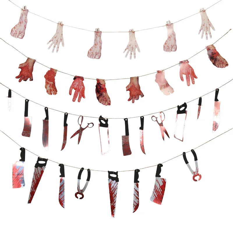 Ужас Хэллоуин настенный декоративный Баннер Нож крови сломанная рука струна