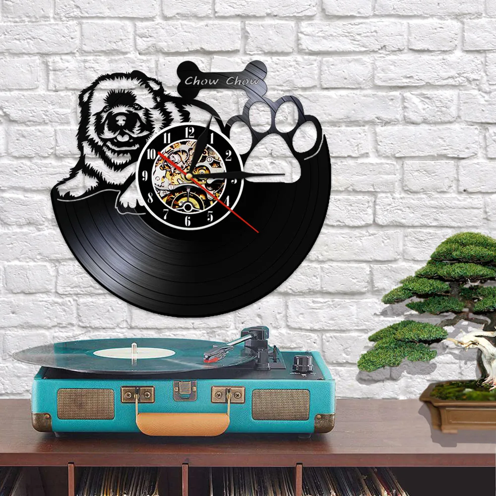 Chow дизайнерские настенные часы с виниловой пластиной Songshi Quan щенок собака порода