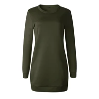 womens autumn and winter thick all match dress straight casual long sleeved round neck pullover pure color with pockets