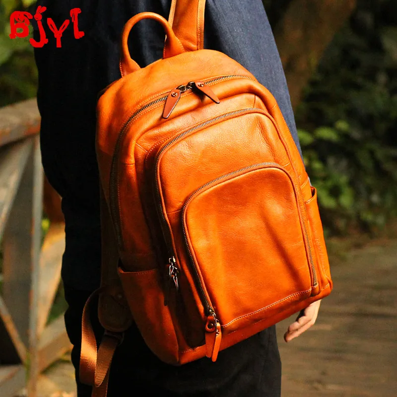 

Leather men's backpack men casual school bag large capacity vegetable tanned leather bag laptop backpack cowhide travel backpack