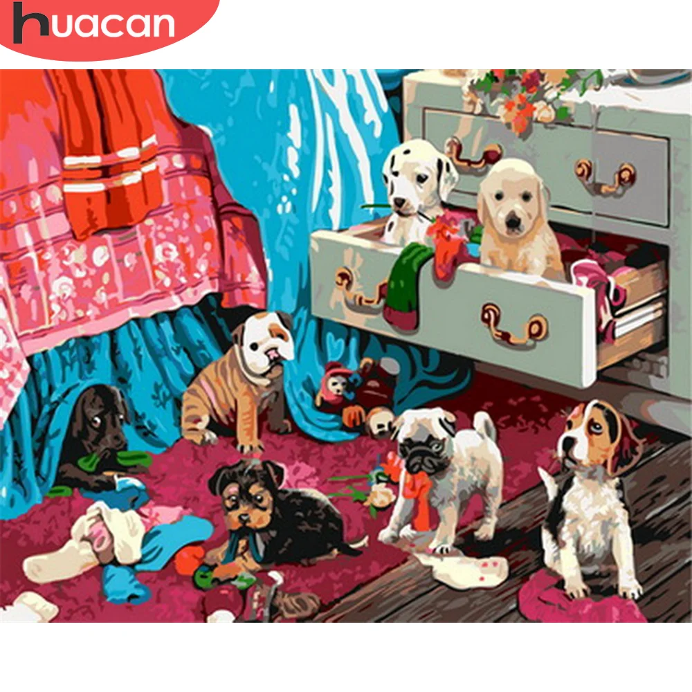 

HUACAN Painting By Number Dog Drawing On Canvas HandPainted Painting Art Gift DIY Pictures By Number Animal Kits Home Decor