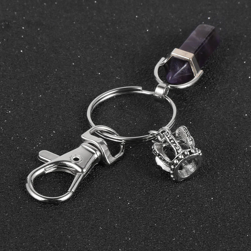 Брелок для ключей из натурального камня шестигранная пуля тигровый глаз аметист