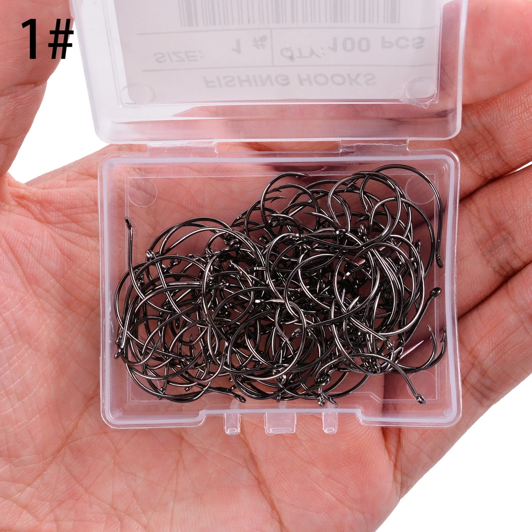 Barbed Fishing Hook Set 100PCS Carbon Steel Fishing Gear for Bulk River Shrimp and Lobster Eye Fishing Hooks Tackle Box Fishhook