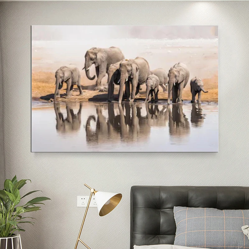 RELIABLI Арт холст Картины Африканский слон питьевой воды для животных Настенный