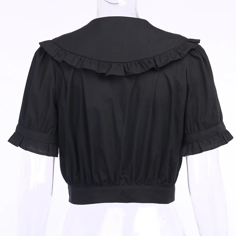 

Beyouare Turn-Down Collar Ruffles Top And Blouse Women 2020 Summer Workwear Puff Sleeve Button Solid Half Sleeve Elegant Blouses