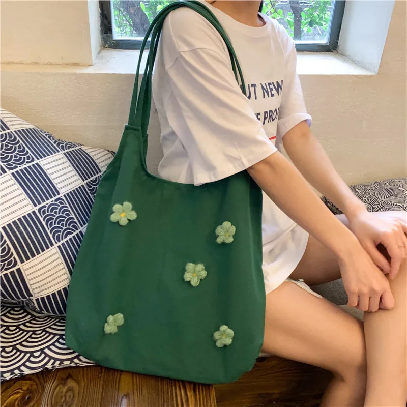 

Women Canvas Shoulder Bag Bright Daisies Cotton Cloth Handbag Female Flower Casual Totes Large Capacity Shopping Bags For #30