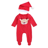 2020 christmas newborn baby boys girls clothes toddler long sleeve polka dot print zipper footies cartoon elk jumpsuitshat 0 6m