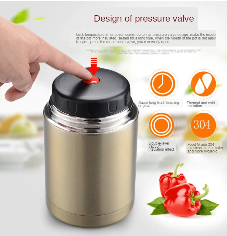 Large Capacity 1000ml Stainless Steel Heated bento Box Smolder Food Porridge Insulated Thermos Vacuum Pot Soup Lunch Bucket |