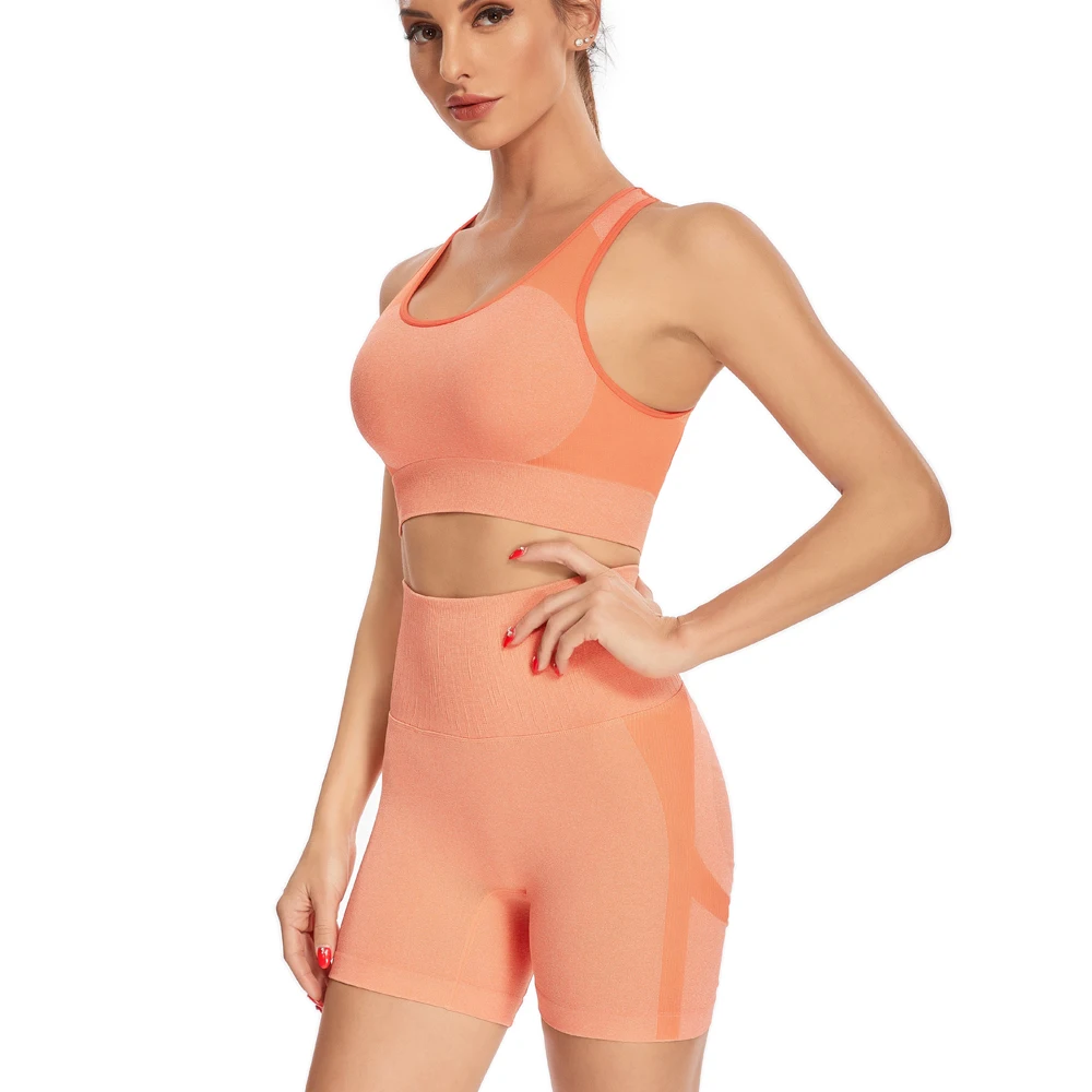 

Женский облегающий комплект одежды из 2 предметов с высокой талией, спортивный костюм, спортивные бюстгальтеры, костюм с укороченным топом ...
