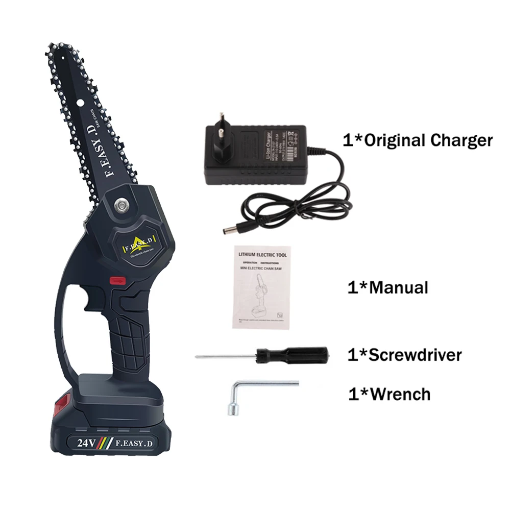 

5 inch 24V Electric Chain Saw Pruning ChainSaw Cordless Garden Tree Logging Trimming Saw Woodworking Parts Cutter Tool Kits