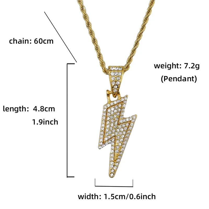 

Fashion Retro Zircon Lightning Necklace For Women Men Shiny Rhinestone Pendant Street Hiphop Rock Punk Necklace Party Jewelry