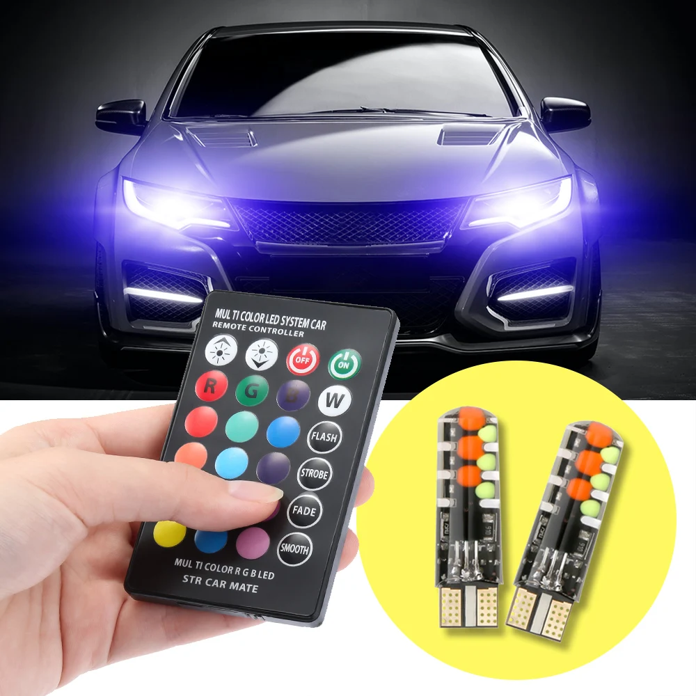 

2PCS 18 SMD RGB T10 194 168 W5W Led Remote Controller 5050-6SMD RGB Car Dome Reading Light Automobiles Wedge Lamp LED Bulb Flash