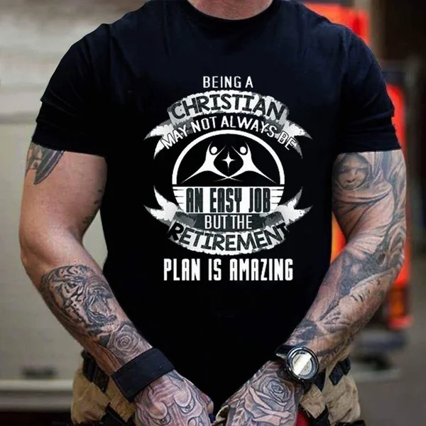 

Men's Fashion Christian Letter Print T-shirts Being A Christian May Not Always Be An Easy Job Short Sleeve Shirt Top