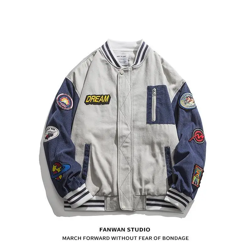 

Spring Corduroy Stitching Baseball Uniform Men and Women Loose Fashion Brand Ins Couple Student Leisure Pilot Jacket Jacket
