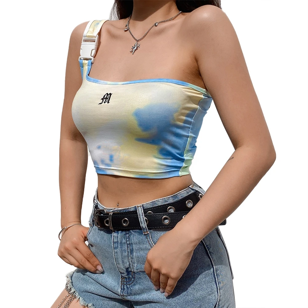 

Новое поступление женские летние на Одно Плечо Топы женские резинки для девочек краска для одного плеча жилет на бретельках