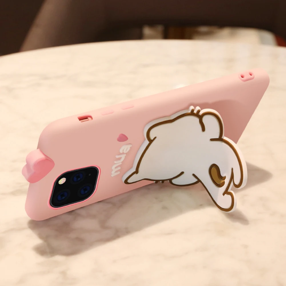 Cute Silicone Holder Case for iPhone 11 Pro Max Cartoon Cat Shape Stand Support Crossbody Lanyard Strap Rope X XS XR |