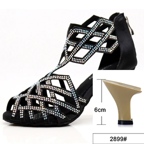 black heel 6cm WUXIJIAO/черные стразы; женская обувь; джазовые кроссовки; Танцевальная обувь на высоком каблуке; стразы; обувь для латинских танцев - Цвет: black heel 6cm