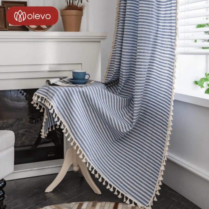 

Nordic Striped Tassel Curtains Cotton Linen Curtain the Room Interior for Home Bedroom Decor Living Window Decorative Fabric