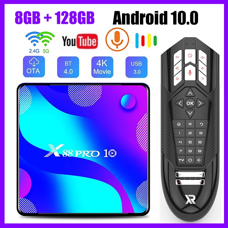 Купи KimTin Смарт ТВ приставка Android 10 RK3318 4G 128G USB3.0 BT4.0 1080P H.265 Google голосовой помощник Youtube 4K Media Player 16 32г 64Г за 1,819 рублей в магазине AliExpress