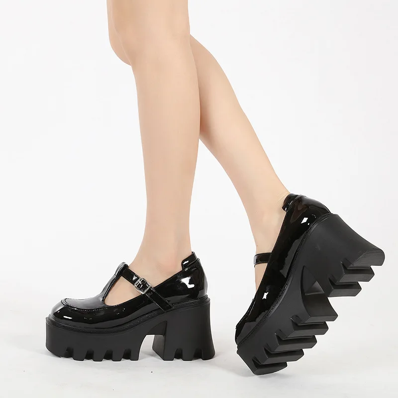 

Туфли женские в стиле «Лолита», винтажные Туфли Мэри Джейн на платформе и высоком каблуке, обувь из лакированной кожи для студентов колледж...
