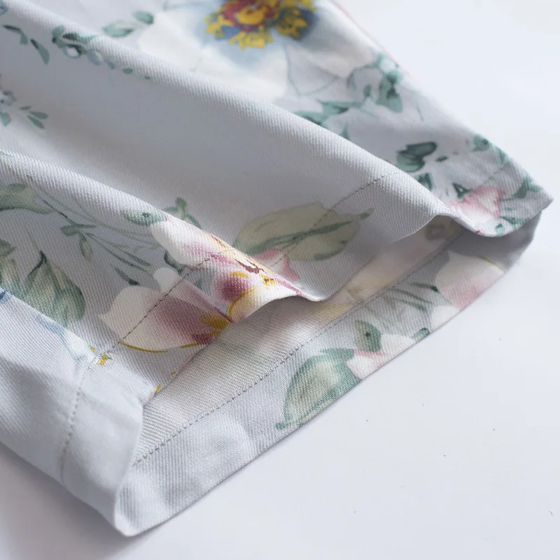 Хлопковая атласная пижама с цветочным принтом размера плюс на весну и осень