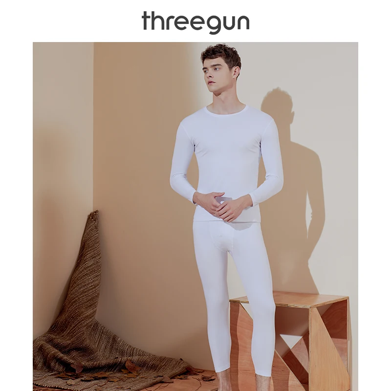THREEGUN комплект термобелья для мужчин, высокое качество, Стеганный хлопок, легкий теплый зимний круглый вырез, базовый слой, кальсоны, набор