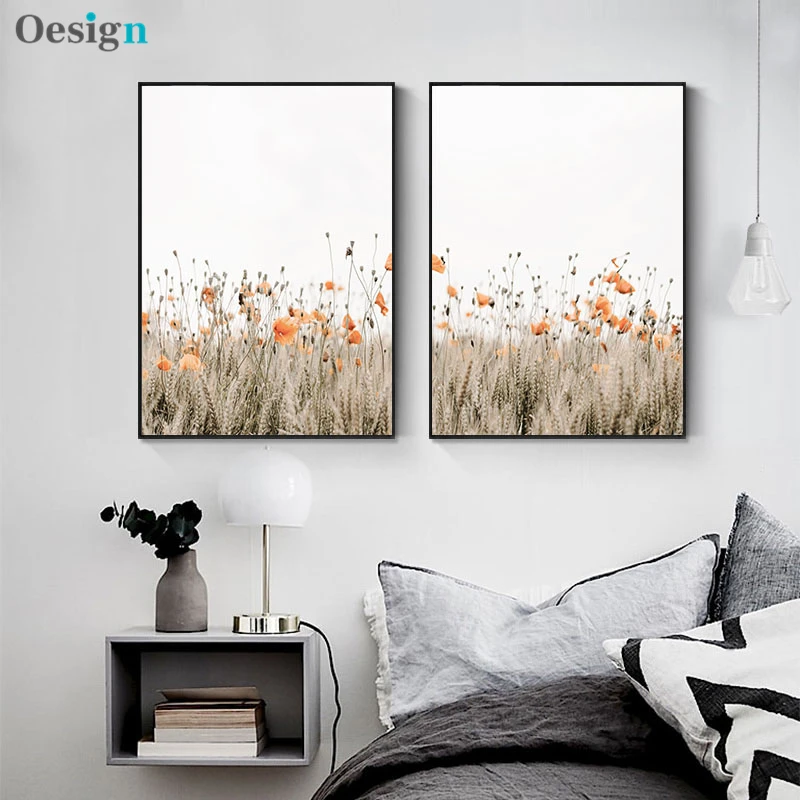 

Poppies Flower Plant Canvas Poster Nordic Nature Landscape Botanical Art Print Paniting Wall Picture for Living Room Decoration