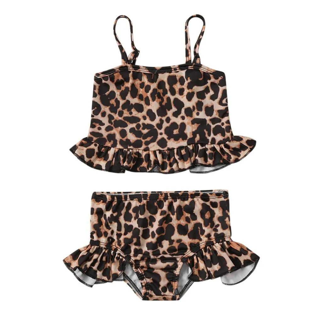 Детский купальник на бретельках с леопардовым принтом оборками | Мать и ребенок