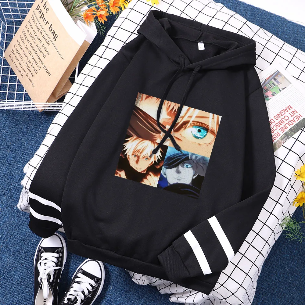 

Satoru Gojo Character Eyes Printing Hoody Women Hip Hop Trendy Casual Streetwear Harajuku Fleece Hoodie 2021 New Splicing Hooded