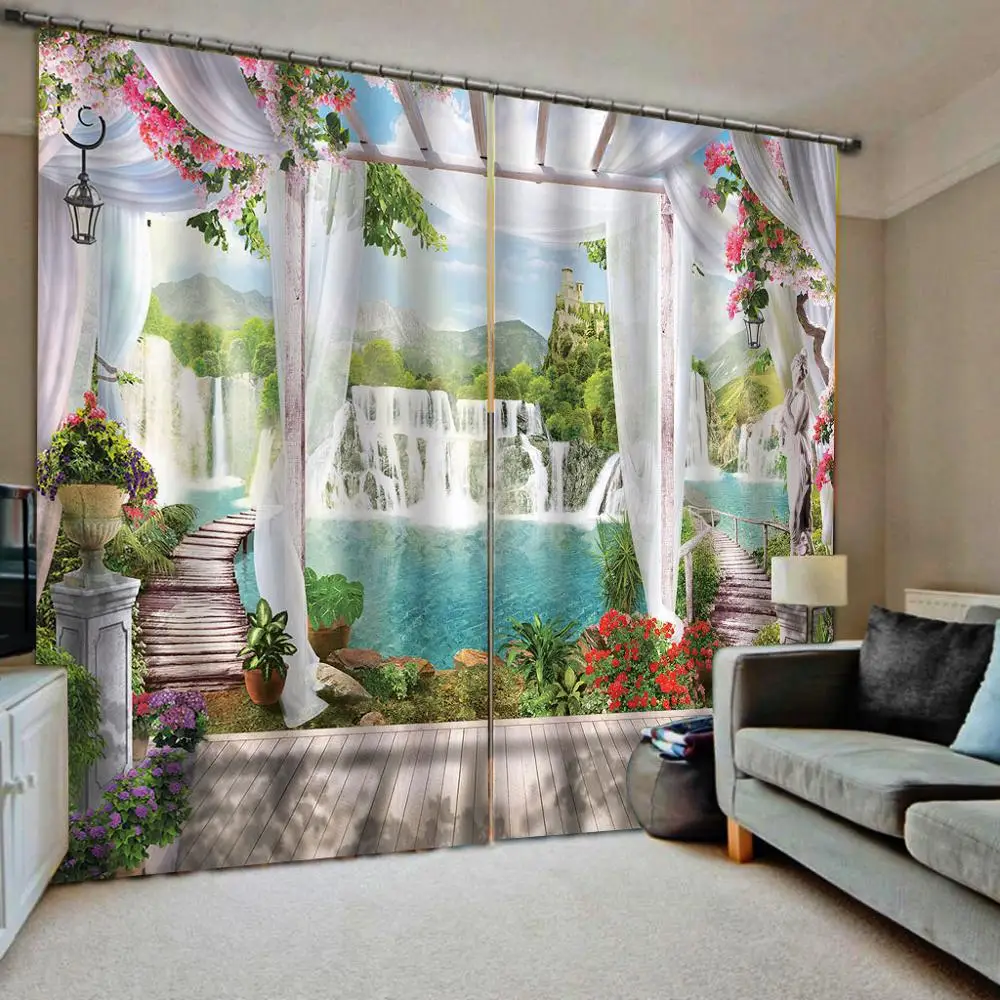

Modern Curtains beautiful waterfall landscape Curtains For Living Room Bedroom Blackout Girls Room Curtain 3D