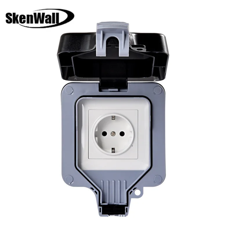 

IP66 Weatherproof Waterproof Outdoor Wall Power Socket 16A EU Standard Electrical Outlet Grounded AC 110~250V