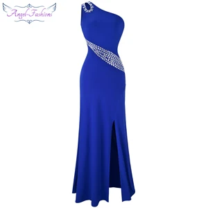 royal blue 075 Женское вечер. платье со стразами Angel-Fashions, черное облегающее вечернее платье с одним открытым плечом, с узором окраски "зебра", расшитое стразами, модель 072 068 075 - Цвет: royal blue 075