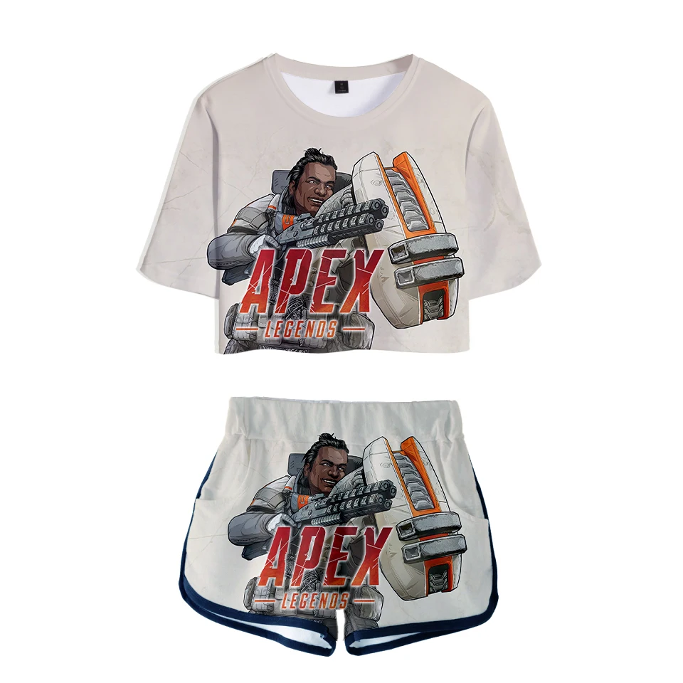 

Летний комплект из двух предметов для девочек Apex Legends, Новый Удобный Повседневный короткий топ и шорты, Костюмы 3D, модные топы Apex Legends